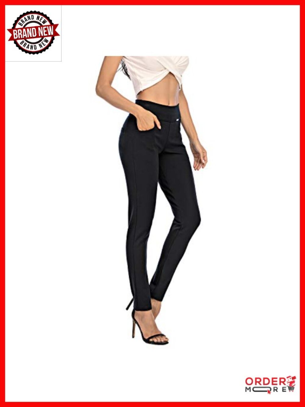 Pull On Stretch Skinny High Waist Pants with Pockets for Work